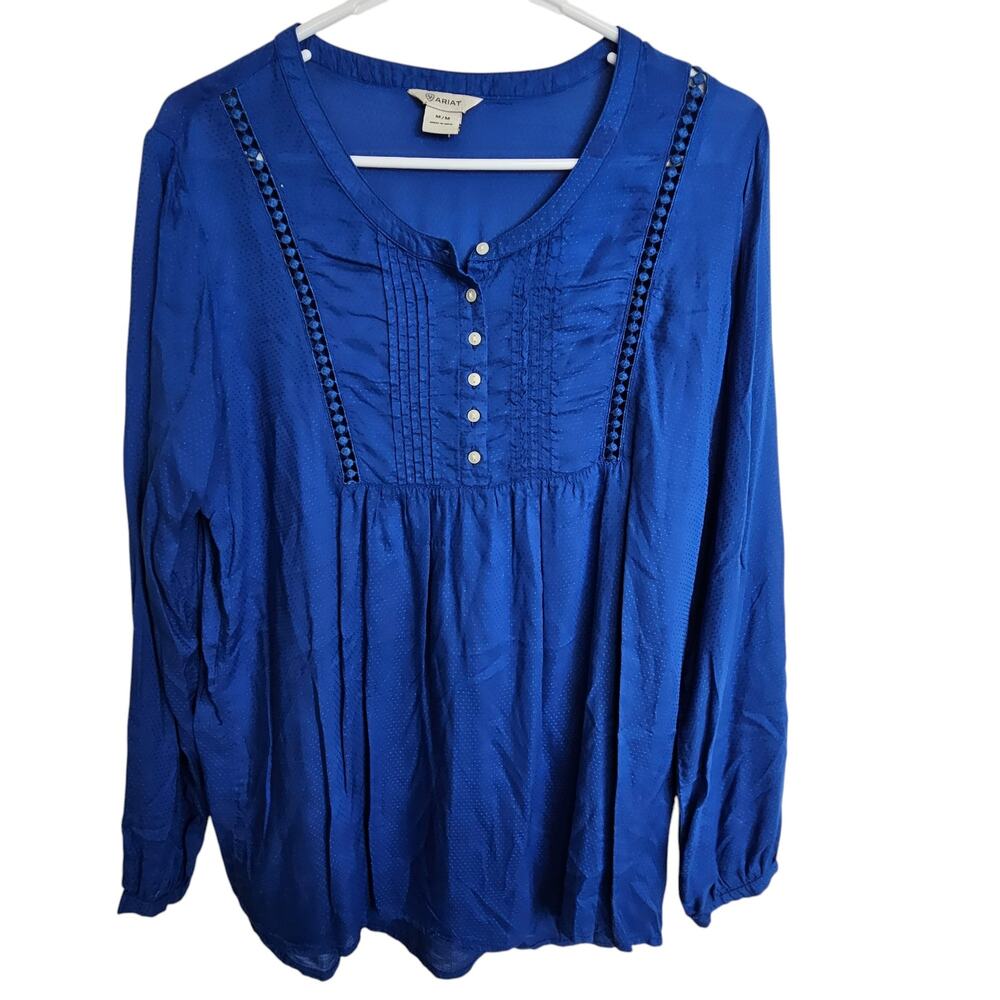 Ariat Womens Henley Tunic Size M Cobalt Blue Casual Pullover Western Cowgirl